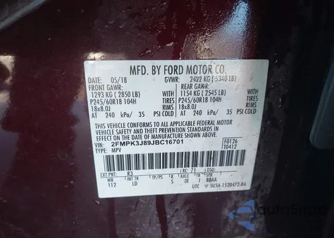 2018 Ford Edge Sel from USA, damaged, VIN 2FMPK3J89JBC16701